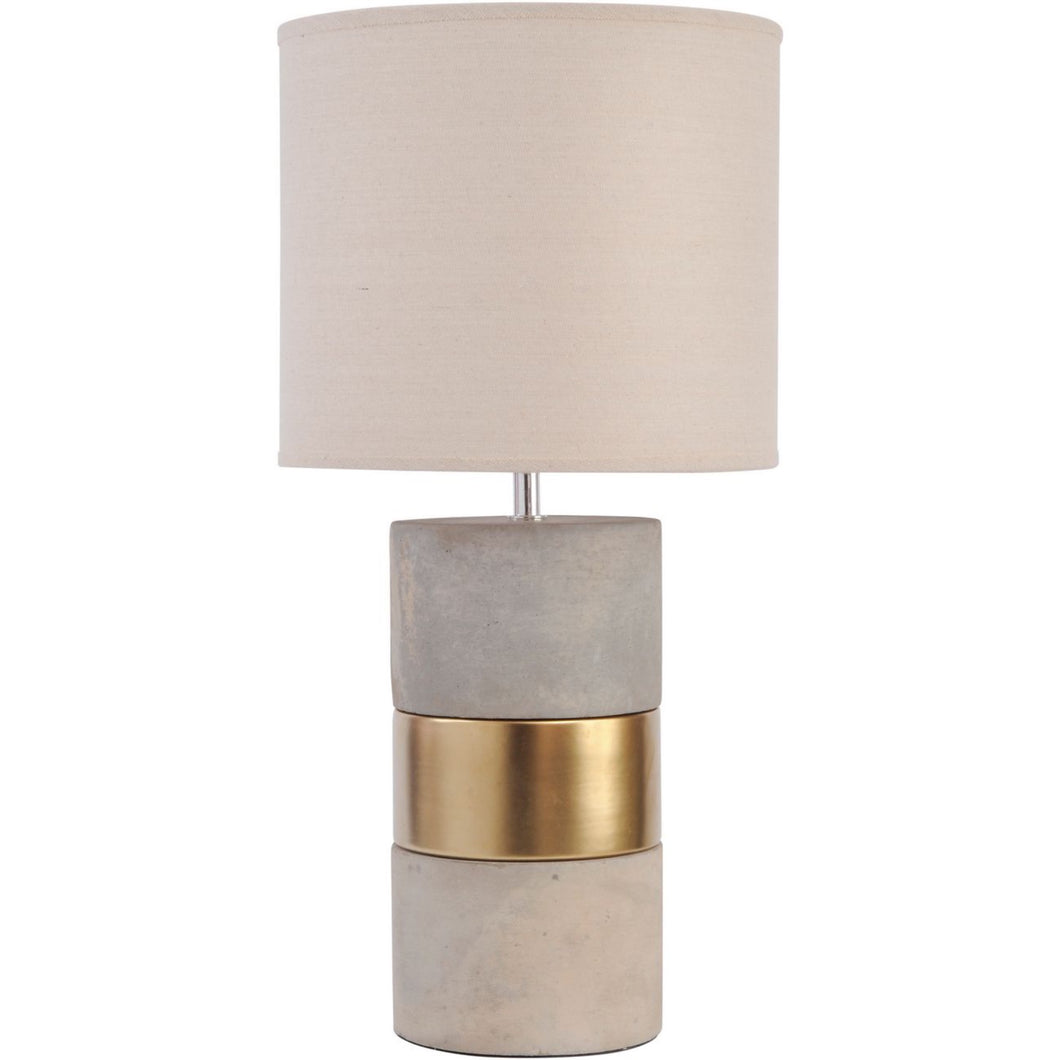 Concrete and gold table lamp with neutral shade, perfectly combining textures, part of the Studio Electric homeware range.