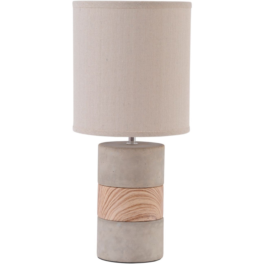 Concrete and wood table lamp with neutral shade, part of the Studio Electric homeware range.