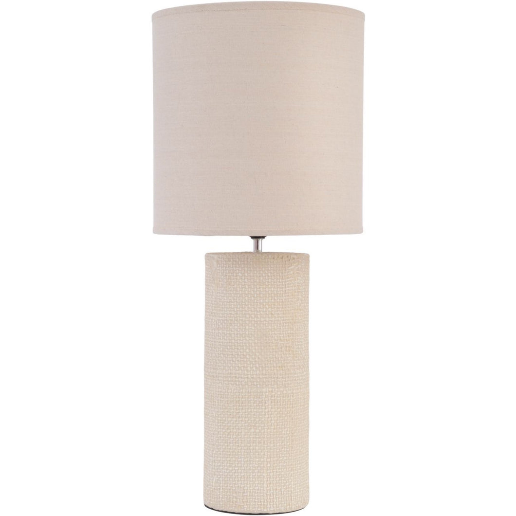 Showcasing a cylindrical base and a drum shade, this tall cream table lamp is elegant and versatile. The textured porcelain base is reminiscent of woven fabric and complements the plain cream shade perfectly, part of the Studio Electric homeware range.