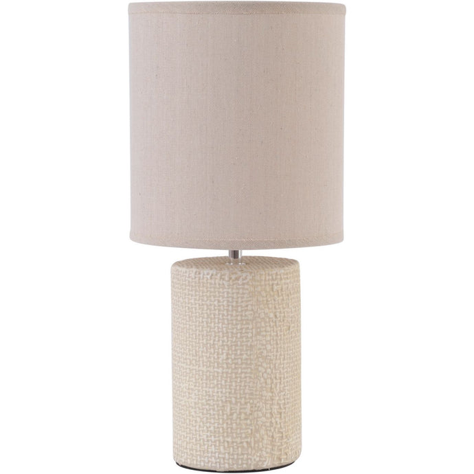 Showcasing a cylindrical base and a drum shade, this cream table lamp is elegant and versatile. The textured porcelain base is reminiscent of woven fabric and complements the plain cream shade perfectly, part of Studio Electric homeware range.