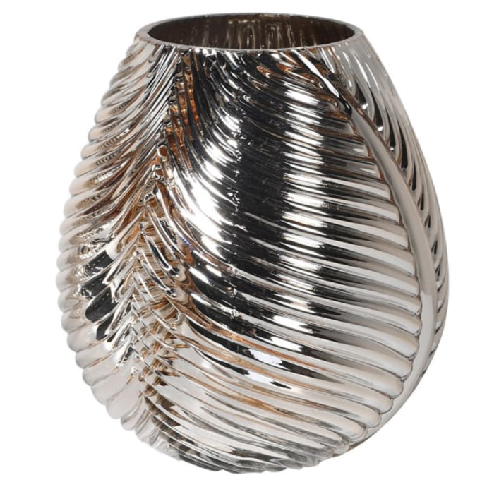 Large Gold Ribbed Glass Palm Vase, part of the Studio Electric homeware range.