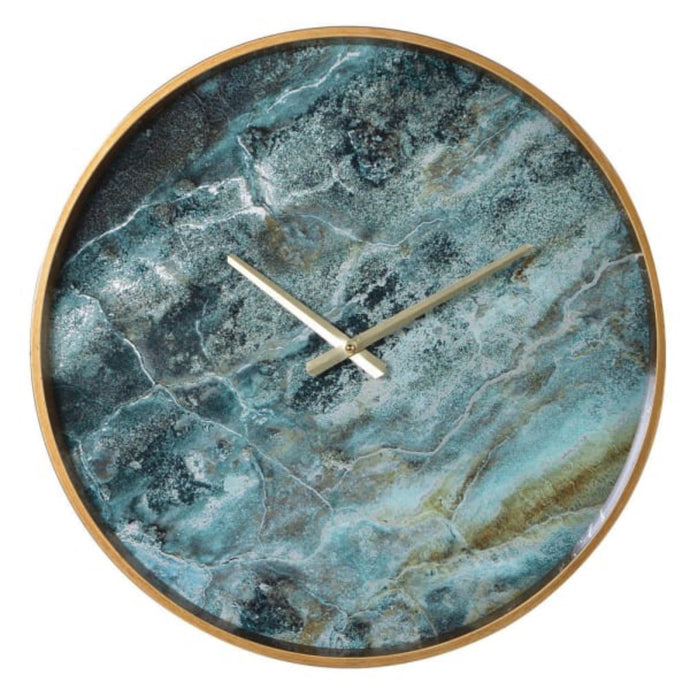 This stunning Amadeus marble effect wall clock is a great way of introducing some striking colour into your surroundings. The richness of the green and blue tones, complemented by the metallic trim, ensures its captures the attention it deserve. Part of the Studio Electric homeware range.