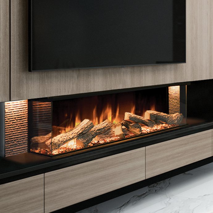 Evonic Linea 3 sided electric fire, part of the Studio Electric range.
