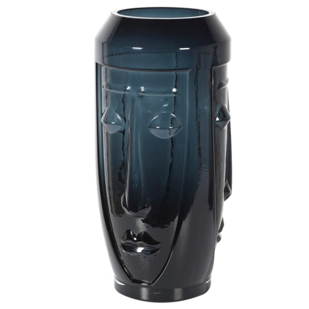 Blue/Black Deco Face Tall Vase, part of the Studio Electric homeware range.